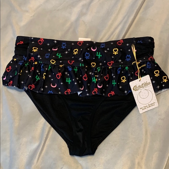 Sailor Moon Luna Symbols Skirted Swim Bottoms hot topic black multicolor XL - Picture 4 of 12
